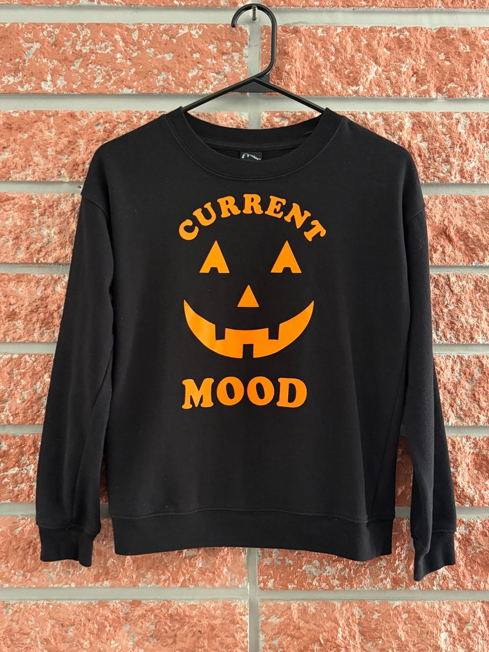 art class Black Crewneck Sweatshirt with Orange Pumpkin 'Current Mood' Graphic